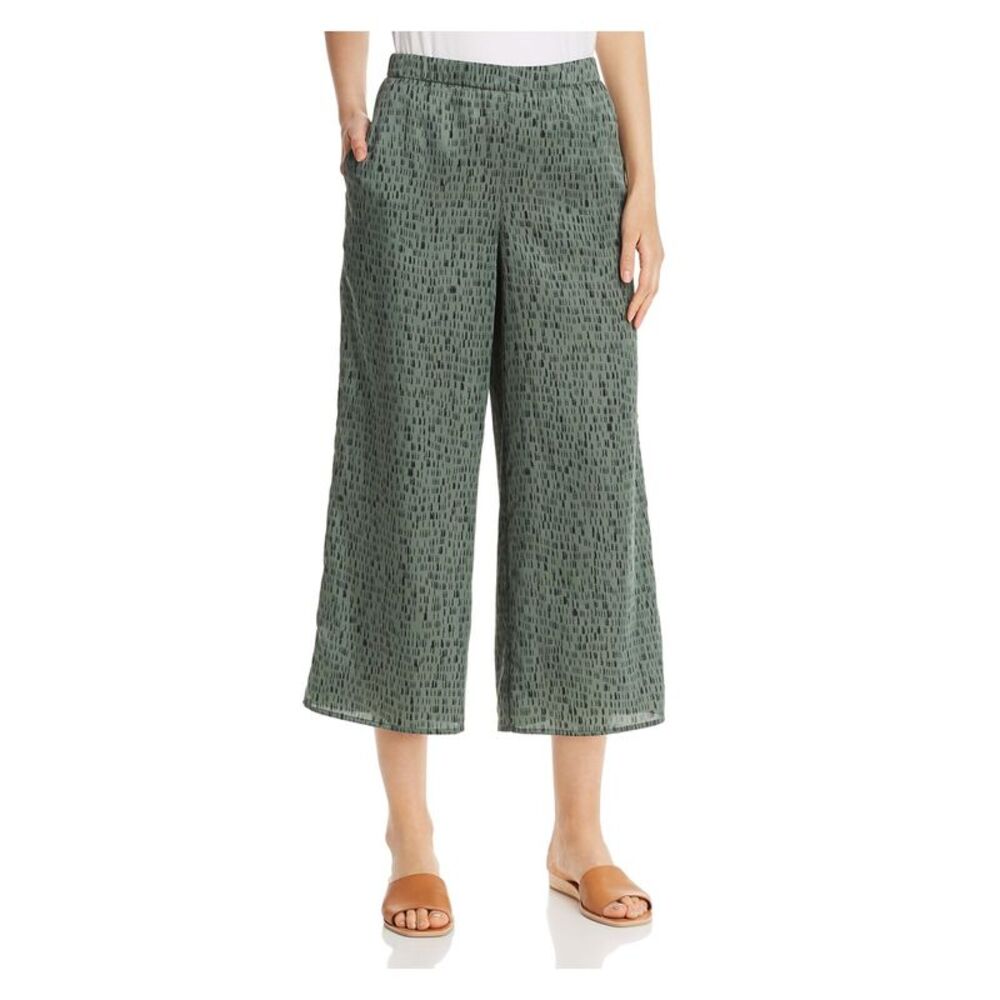 EILEEN FISHER Womens Green Pocketed Printed Wide Leg Pants L